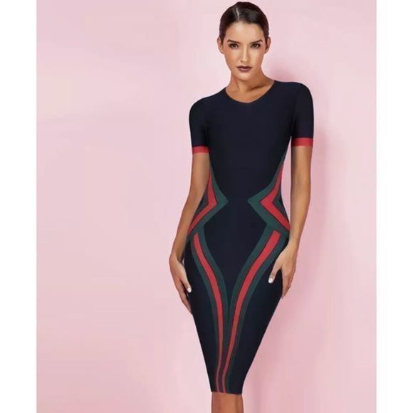 Elegant Black Dress with Red and Green Accents - Picture 3 of 8